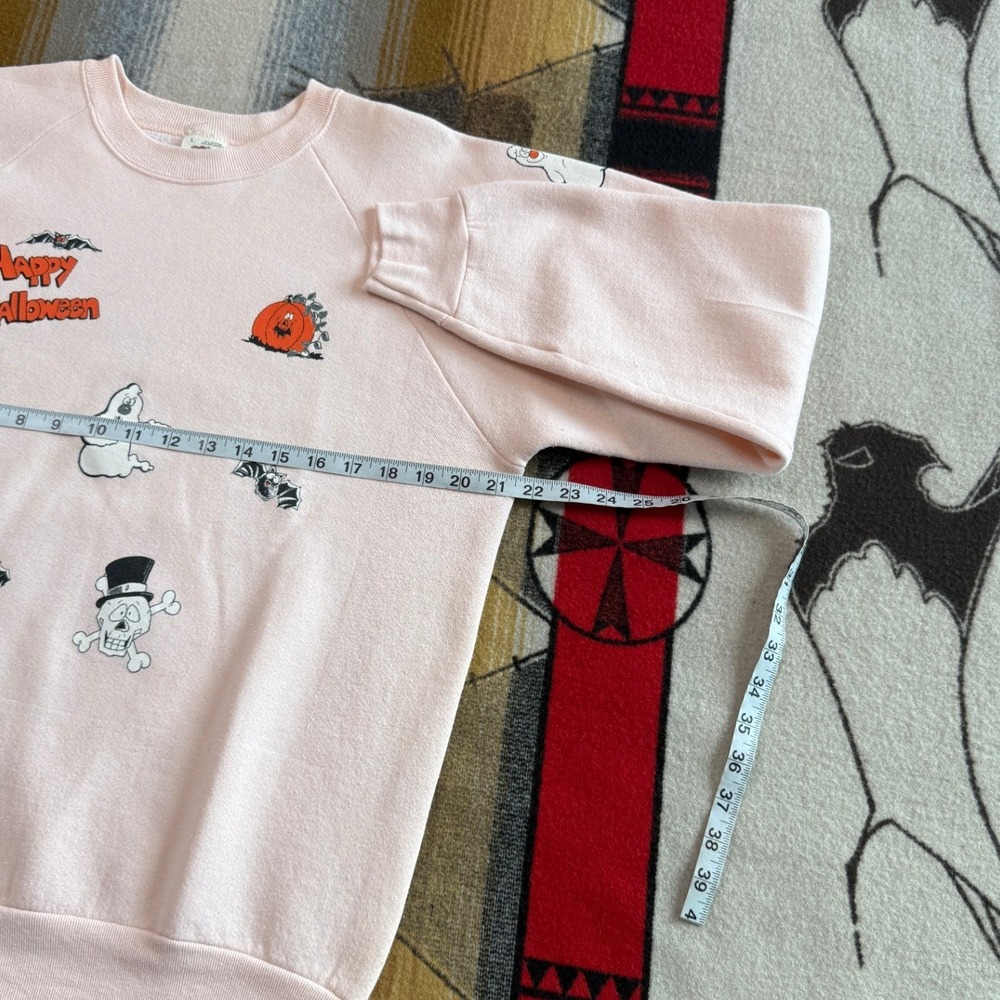 Vintage Fruit of the Loom Halloween Sweatshirt Pink Raglan Ghost Pumpkin Large - Picture 8 of 10